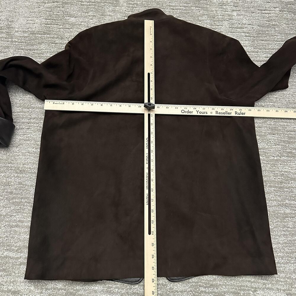 Overland Jacket Womens 8 Brown Suede Leather Trim Button Front Lined Collared - Picture 12 of 14